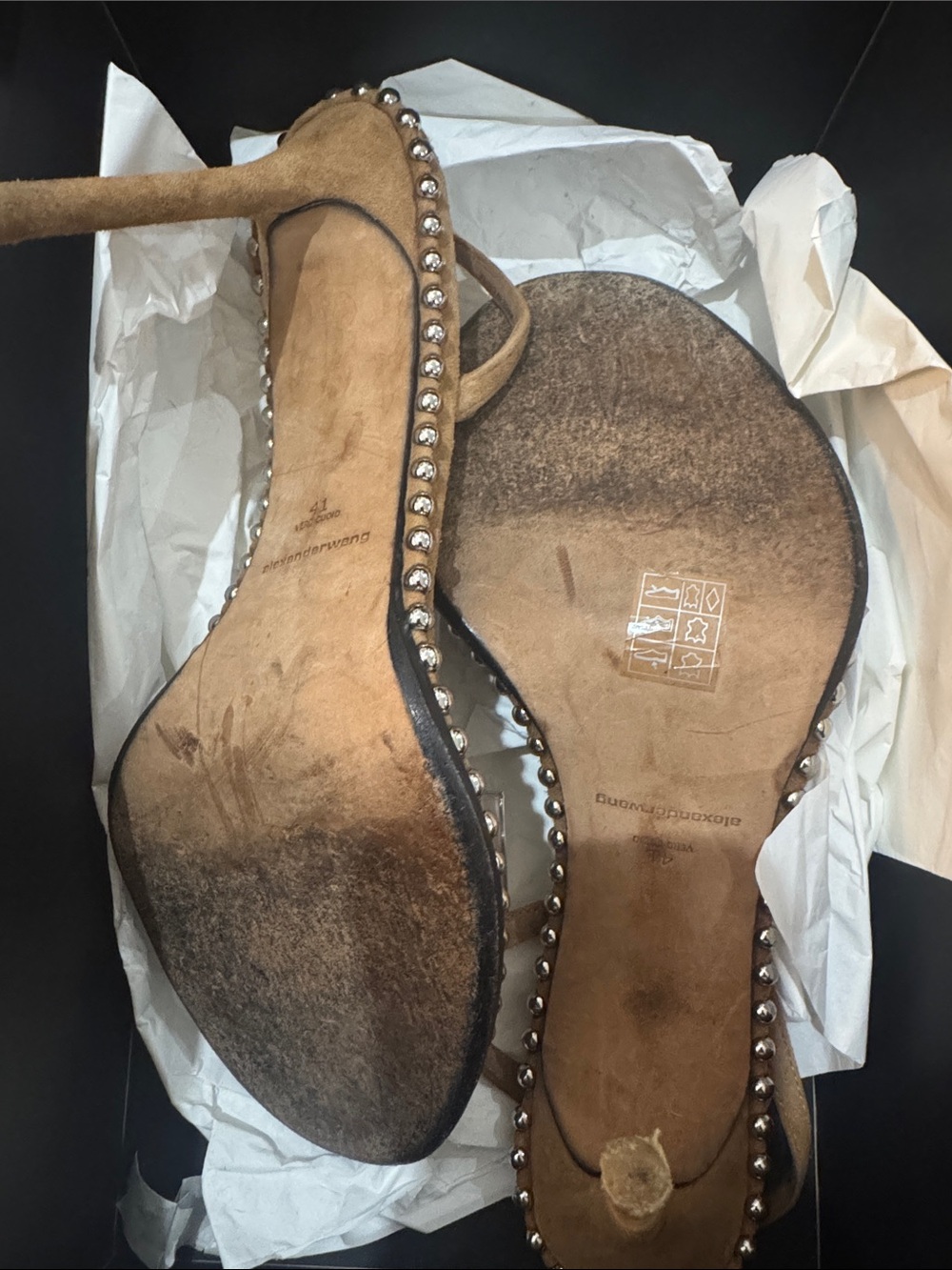 Alexander Wang Tan Suede Sandals with Clear Strap and Stud Trim - Picture 6 of 7